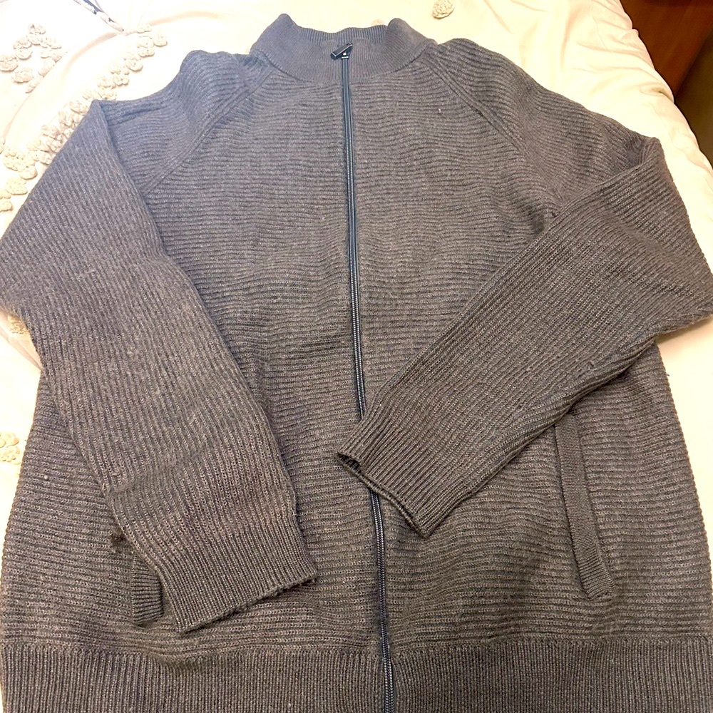 Joseph Abboud Full Zip 100% Wool Sweater Warm Grey